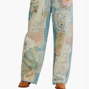 Free People Illusions Patchwork Barrel Jeans sz25